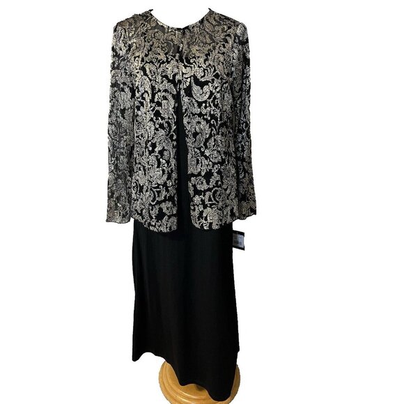 Marina M Jacket & Midi Slip Dress Stretch Black Gold Cruise Party Wedding NEW - Picture 1 of 13